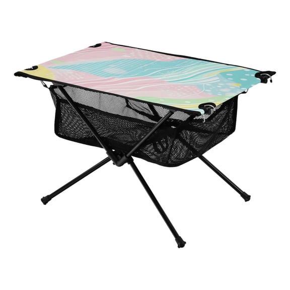 Portable Folding Table 23.6" Lightweight Oxford Fabric Camping Desk for Outdoor, Garden, Fishing Gear Pink and Blue Stripes