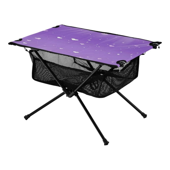 Portable Folding Table 23.6" Lightweight Oxford Fabric Camping Desk for Outdoor, Garden, Fishing Gear Purple Stars and Hearts