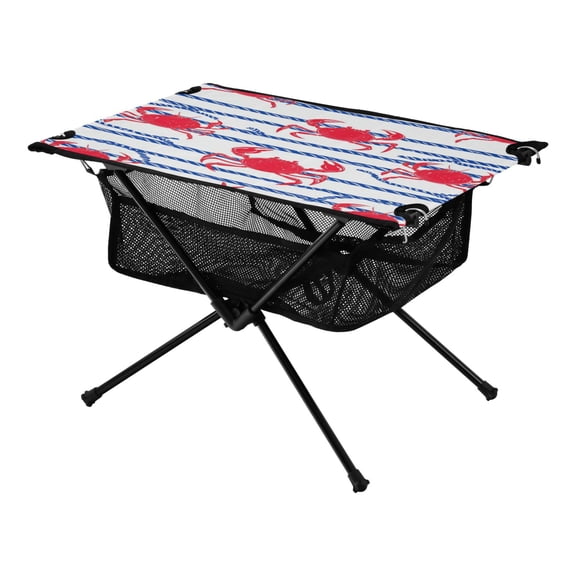 Portable Folding Table 23.6" Lightweight Oxford Fabric Camping Desk for Outdoor, Garden, Fishing Gear Red Crabs and Blue Stripes