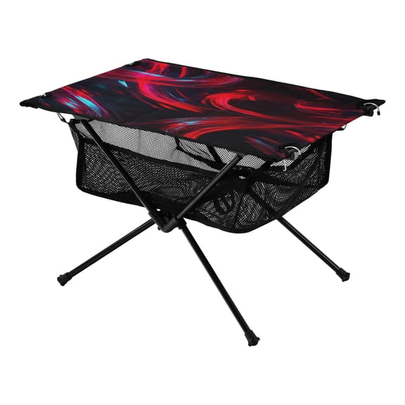 Portable Folding Table 23.6" Lightweight Oxford Fabric Camping Desk for Outdoor, Garden, Fishing Gear Red and Black Neon Lights