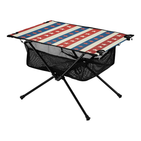 Portable Folding Table 23.6" Lightweight Oxford Fabric Camping Desk for Outdoor, Garden, Fishing Gear Red and Blue Striped Pattern