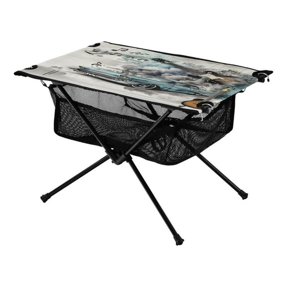 Portable Folding Table 23.6" Lightweight Oxford Fabric Camping Desk for Outdoor, Garden, Fishing Gear Rock Elements Mural