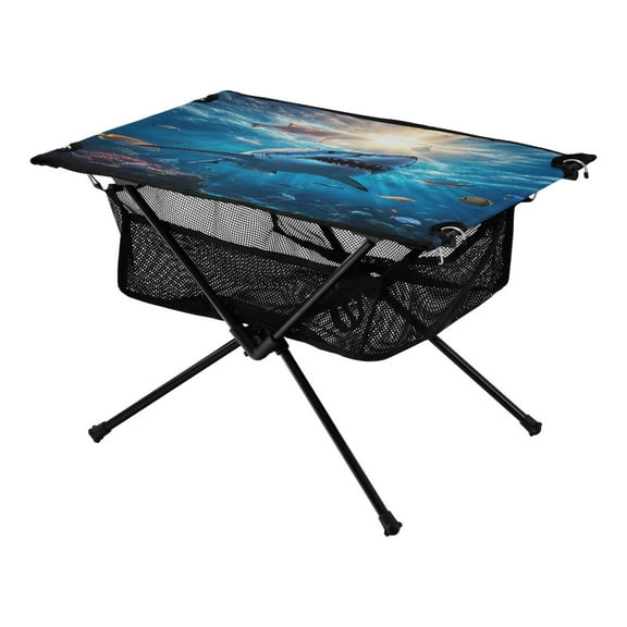 Portable Folding Table 23.6" Lightweight Oxford Fabric Camping Desk for Outdoor, Garden, Fishing Gear Shark Swimming in The Ocean