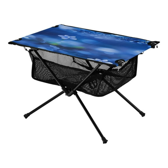Portable Folding Table 23.6" Lightweight Oxford Fabric Camping Desk for Outdoor, Garden, Fishing Gear Small Blue Flowers