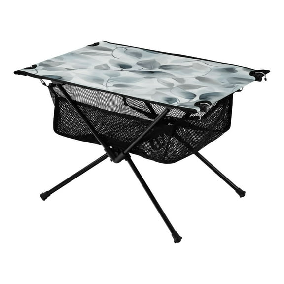 Portable Folding Table 23.6" Lightweight Oxford Fabric Camping Desk for Outdoor, Garden, Fishing Gear Soft Gray Leaves
