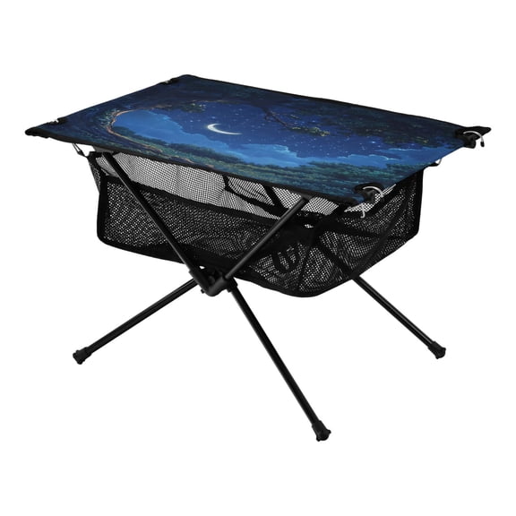 Portable Folding Table 23.6" Lightweight Oxford Fabric Camping Desk for Outdoor, Garden, Fishing Gear Starry Sky Moonlight