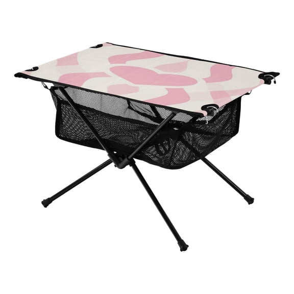 Portable Folding Table 23.6" Lightweight Oxford Fabric Camping Desk for Outdoor, Garden, Fishing Gear Striped Heart Pattern