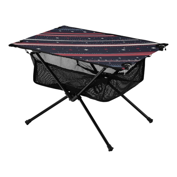 Portable Folding Table 23.6" Lightweight Oxford Fabric Camping Desk for Outdoor, Garden, Fishing Gear Stripes and Stars