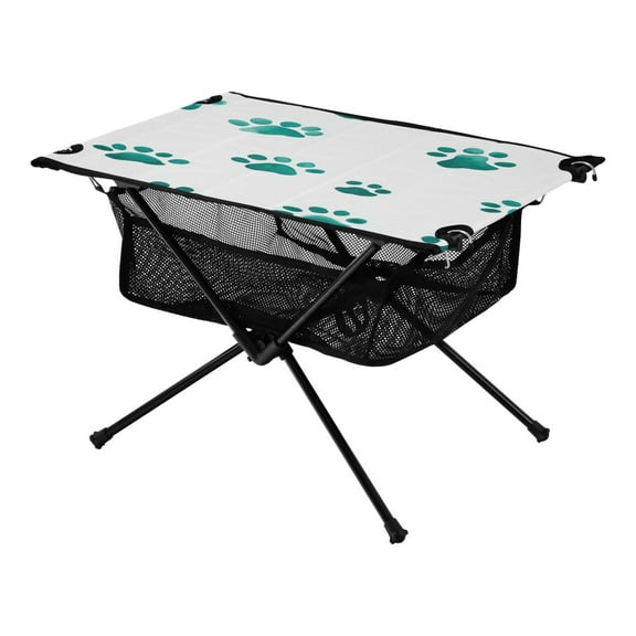 Portable Folding Table 23.6" Lightweight Oxford Fabric Camping Desk for Outdoor, Garden, Fishing Gear Teal Dog Paw Prints