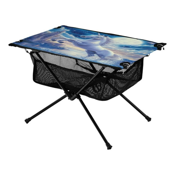 Portable Folding Table 23.6" Lightweight Oxford Fabric Camping Desk for Outdoor, Garden, Fishing Gear Unicorn Raising Its Front Legs
