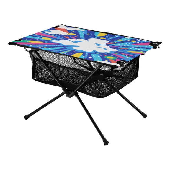 Portable Folding Table 23.6" Lightweight Oxford Fabric Camping Desk for Outdoor, Garden, Fishing Gear Vibrant Clouds