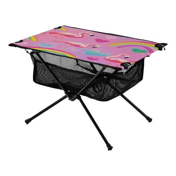 Portable Folding Table 23.6" Lightweight Oxford Fabric Camping Desk for Outdoor, Garden, Fishing Gear Watermelon Hue Flamingos