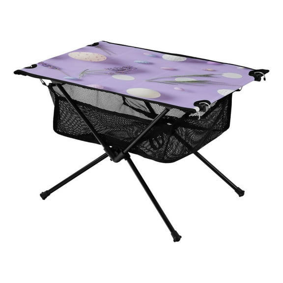 Portable Folding Table 23.6" Lightweight Oxford Fabric Camping Desk for Outdoor, Garden, Fishing Gear White Circles