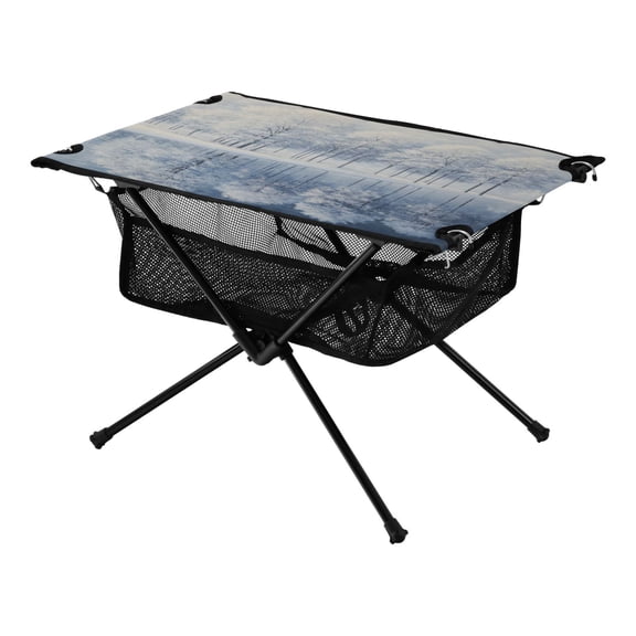 Portable Folding Table 23.6" Lightweight Oxford Fabric Camping Desk for Outdoor, Garden, Fishing Gear White Trees with Frost