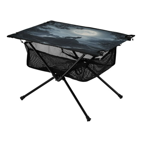 Portable Folding Table 23.6" Lightweight Oxford Fabric Camping Desk for Outdoor, Garden, Fishing Gear Wolf Howling at The Moon