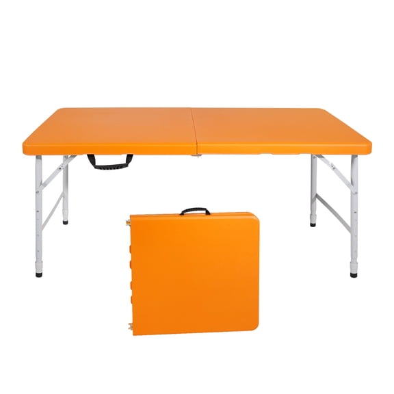 Portable Folding Table 4ft Orange, Camping Table for Indoor & Outdoor, 135KG Capacity