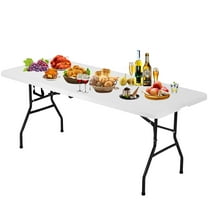 Portable Folding Table 6ft Heavy Duty Plastic Foldable Table with Carrying Handle Outdoor Indoor Plastic Dining Table for Camping and Party Picnic, White
