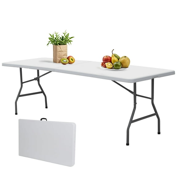 Heavy Duty Folding Table 8FT Portable Indoor Outdoor Picnic Camping Banquet Event Table w Handle Lock, White