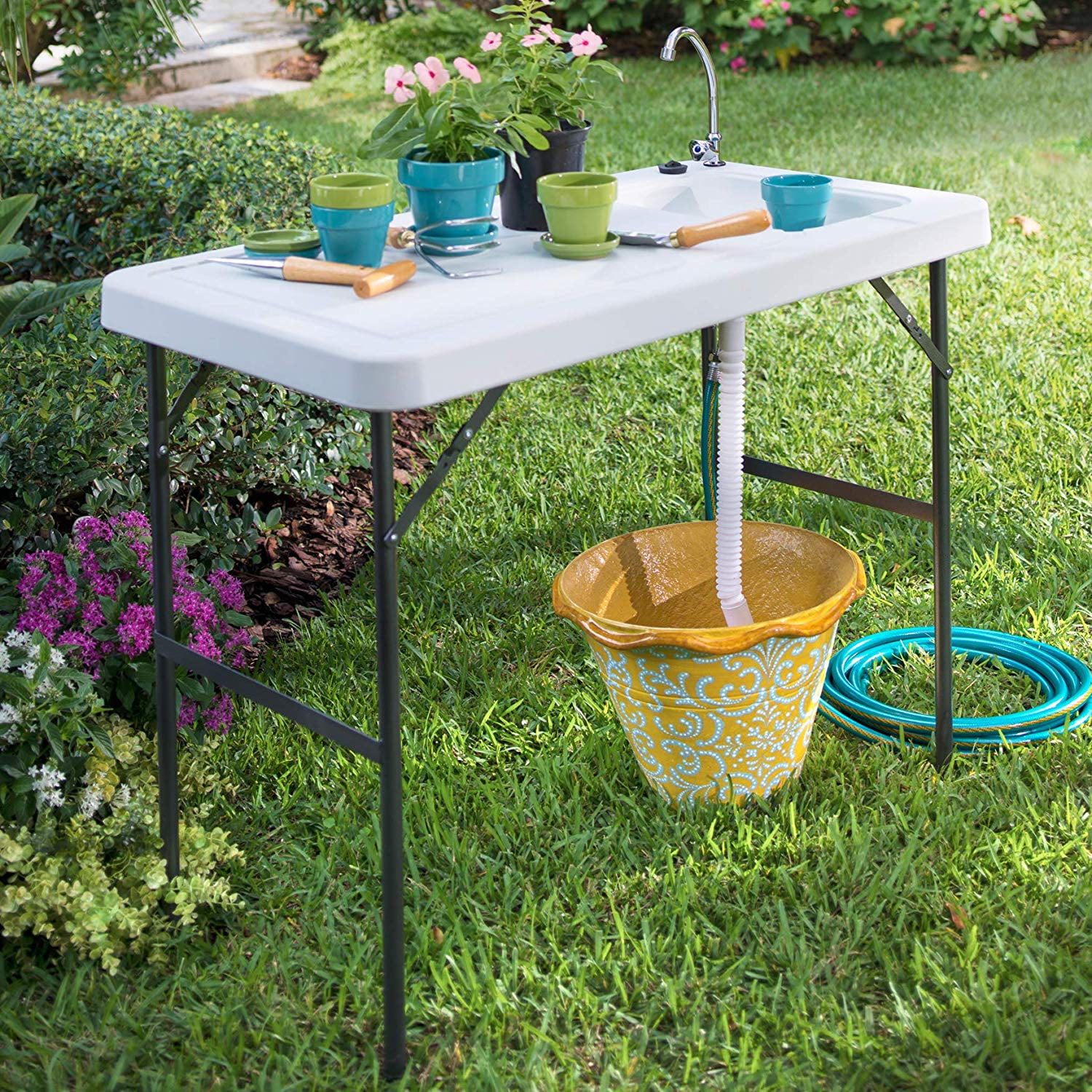Portable Folding Table Fish Fillet Hunting Cleaning Cutting Camping Picnic Outdoor Gardening Table with Sink Faucet
