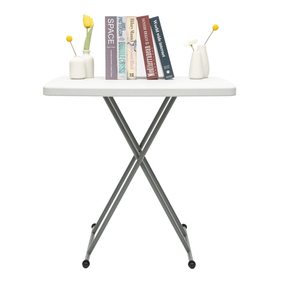 Portable Folding Table, Height Adjustable Liftable Tables with X-Crossed Feet for Picnic Beach Home White
