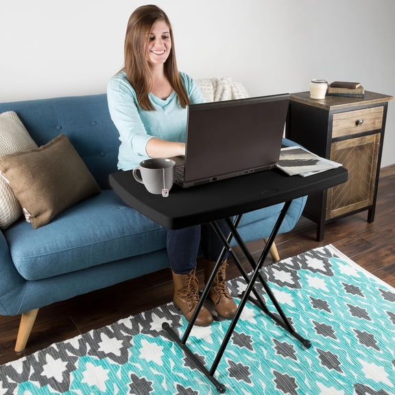 Portable Folding Table - Lightweight Adjustable Height Desk for TV Tray, Cards, Crafts (Black, 2.5 FT)
