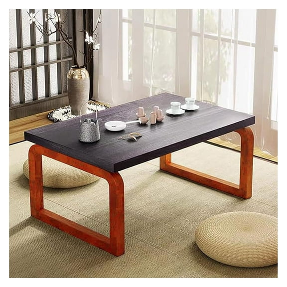 Portable Folding Table, Low Wooden Table for Sitting on Bed or Floor, Picnic Table, Tatami Dining Table, 23.62*15.74*11.81in, Black+Reddish Brown
