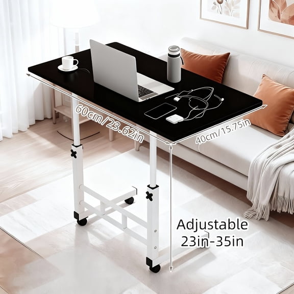Portable Folding Table w/Wheels, Adjustable Height & Storage Shelf - Ideal for Bed, Living, Office, Study - Reinforced Metal Frame Desk