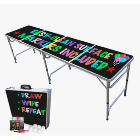 Portable Folding Table with PARTY PONG Graphic - Adjustable Length 8 ft or 4 ft Kids and Adult Party Table