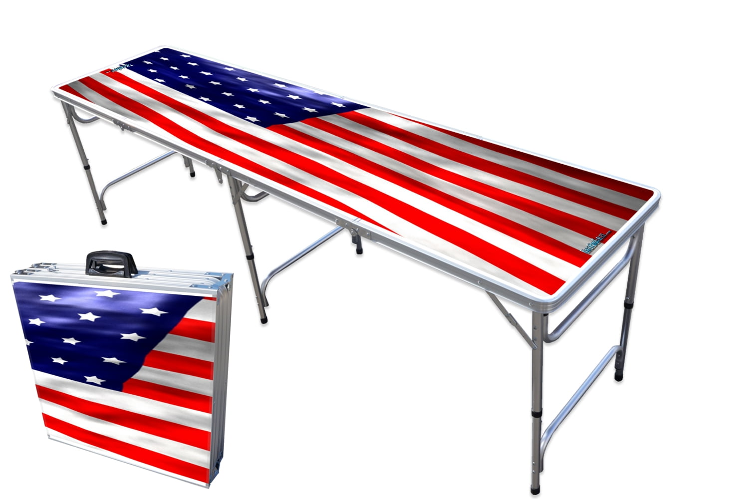 Portable Folding Table with USA Flag Graphic - Adjustable Length 8 ft or 4 ft Kids and Adult Party Table