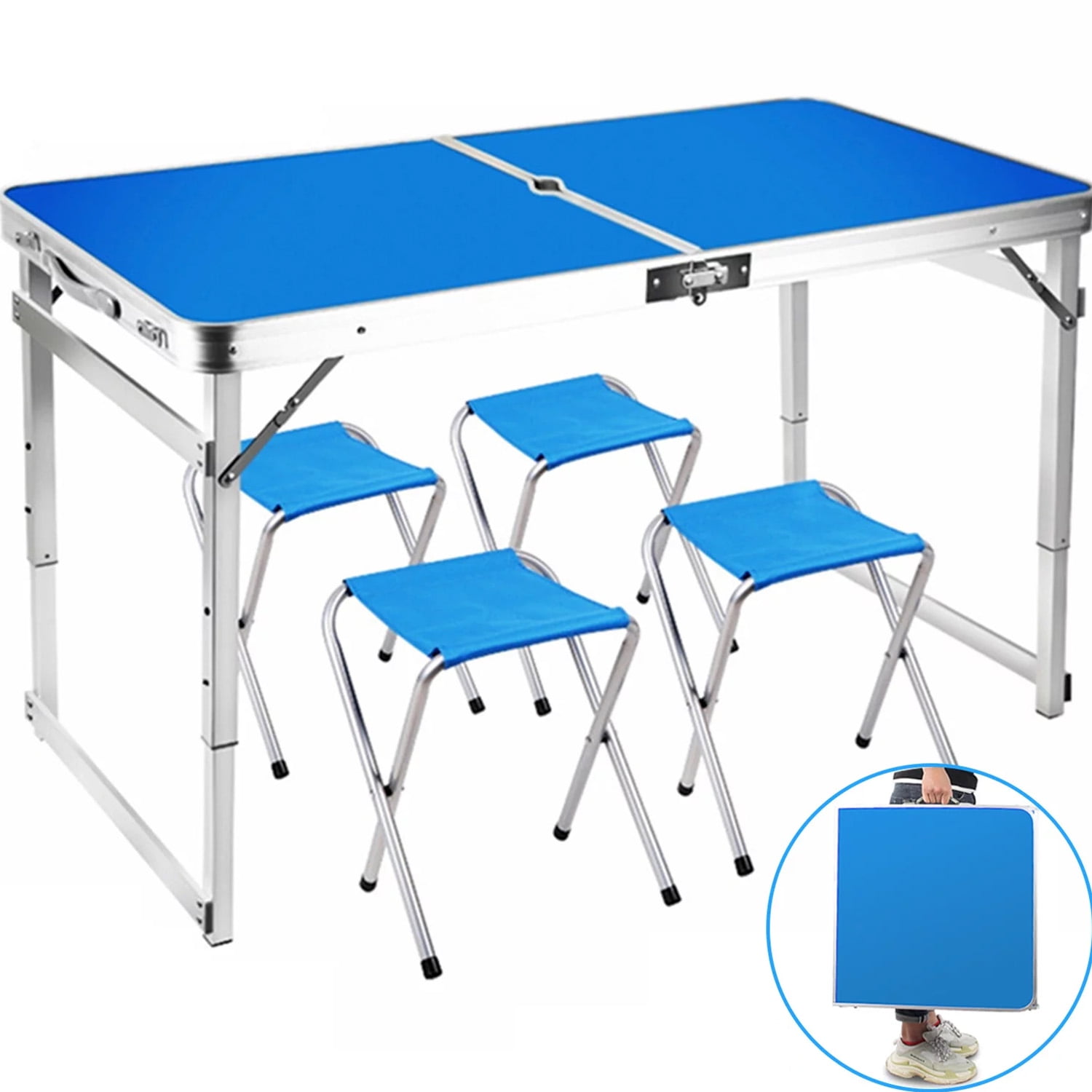 Portable Folding Tables, 4ft Adjustable Camping Folding Table for