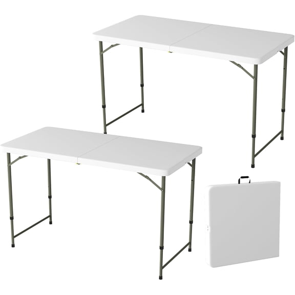 Portable Folding Tables - Lightweight Portable Folding Desk with Adjustable Height - Small Plastic Table for TV Tray, Playing Cards, and Craft Room