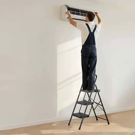 Portable Folding Three-step Stool, Equipped with Anti-slip Handrails and Foot Pads, Easy To Use, Suitable for Household Repairs and Cleaning.