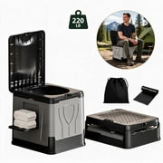 MQJIAZHI Portable Folding Toilet with Lid - Includes 1 Pack of Waste Bags, Collapsible Camping Travel Potty, Bedside Commode for Car & Emergency, Grey