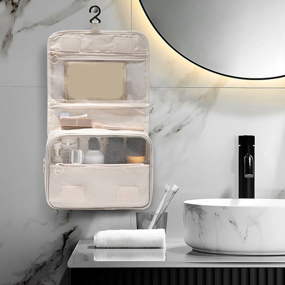 Portable Folding Toiletry Bag Organizer | Large Capacity Makeup Storage Case | Multi-Compartment Travel Wash Bag with Handle | Durable Spill-Proof Fabric | Secure Elastic Straps for Cosmetics