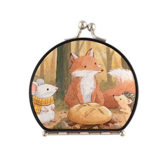 Portable Folding Travel Mirror with 2-Sided 1x/2x Magnifying for Women Purses Pocket Autumn Forest Animals Pattern