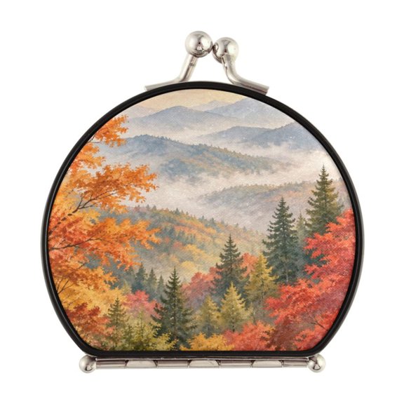 Portable Folding Travel Mirror with 2-Sided 1x/2x Magnifying for Women Purses Pocket Autumn Forest Mountain Landscape