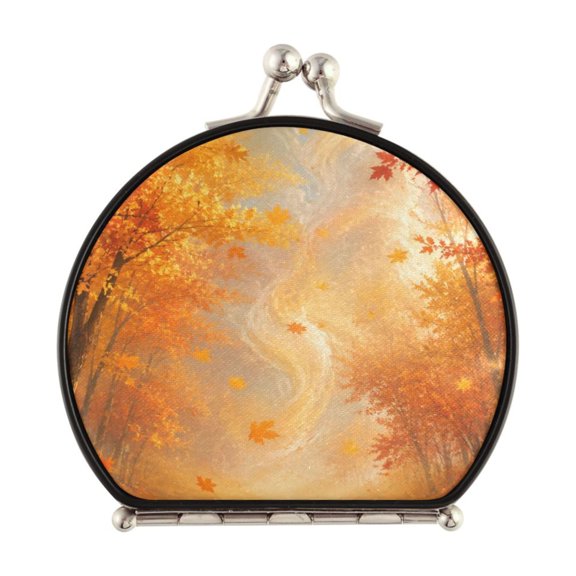 Portable Folding Travel Mirror with 2-Sided 1x/2x Magnifying for Women Purses Pocket Autumn Forest Path Pattern