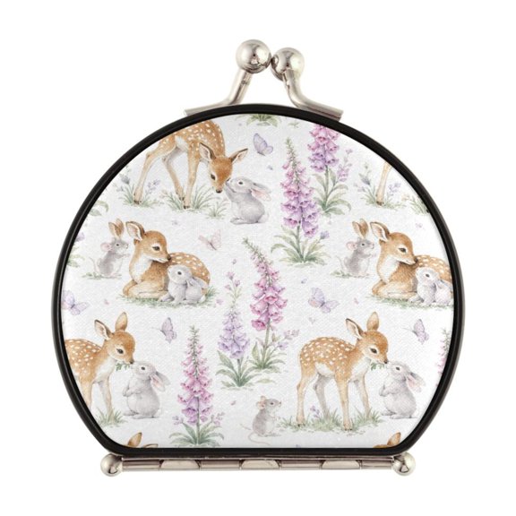 Portable Folding Travel Mirror with 2-Sided 1x/2x Magnifying for Women Purses Pocket Cozy Forest Animal Patterns