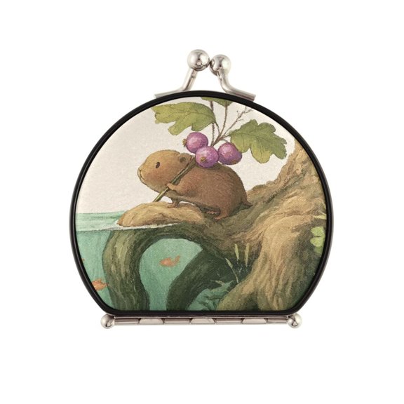 Portable Folding Travel Mirror with 2-Sided 1x/2x Magnifying for Women Purses Pocket Cute Forest Hamster Scene