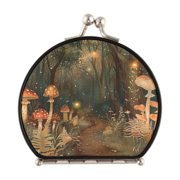 Portable Folding Travel Mirror with 2-Sided 1x/2x Magnifying for Women Purses Pocket Fantasy Mushroom Forest Scene