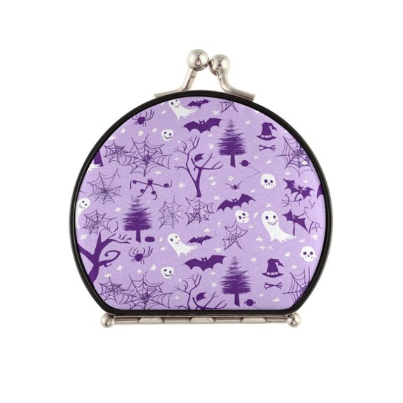 Portable Folding Travel Mirror with 2-Sided 1x/2x Magnifying for Women Purses Pocket Halloween Forest and Spiders Pattern