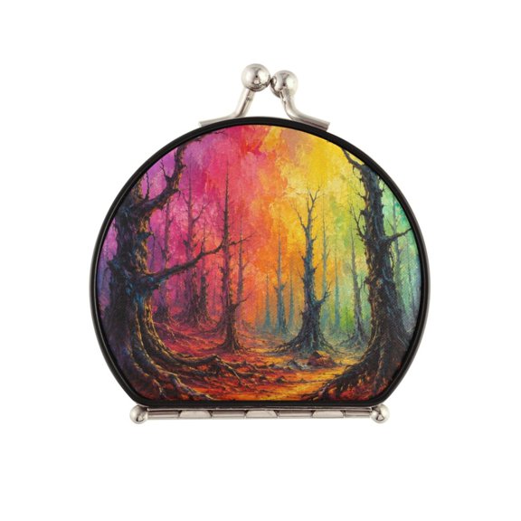 Portable Folding Travel Mirror with 2-Sided 1x/2x Magnifying for Women Purses Pocket Vibrant Fantasy Forest Path Pattern
