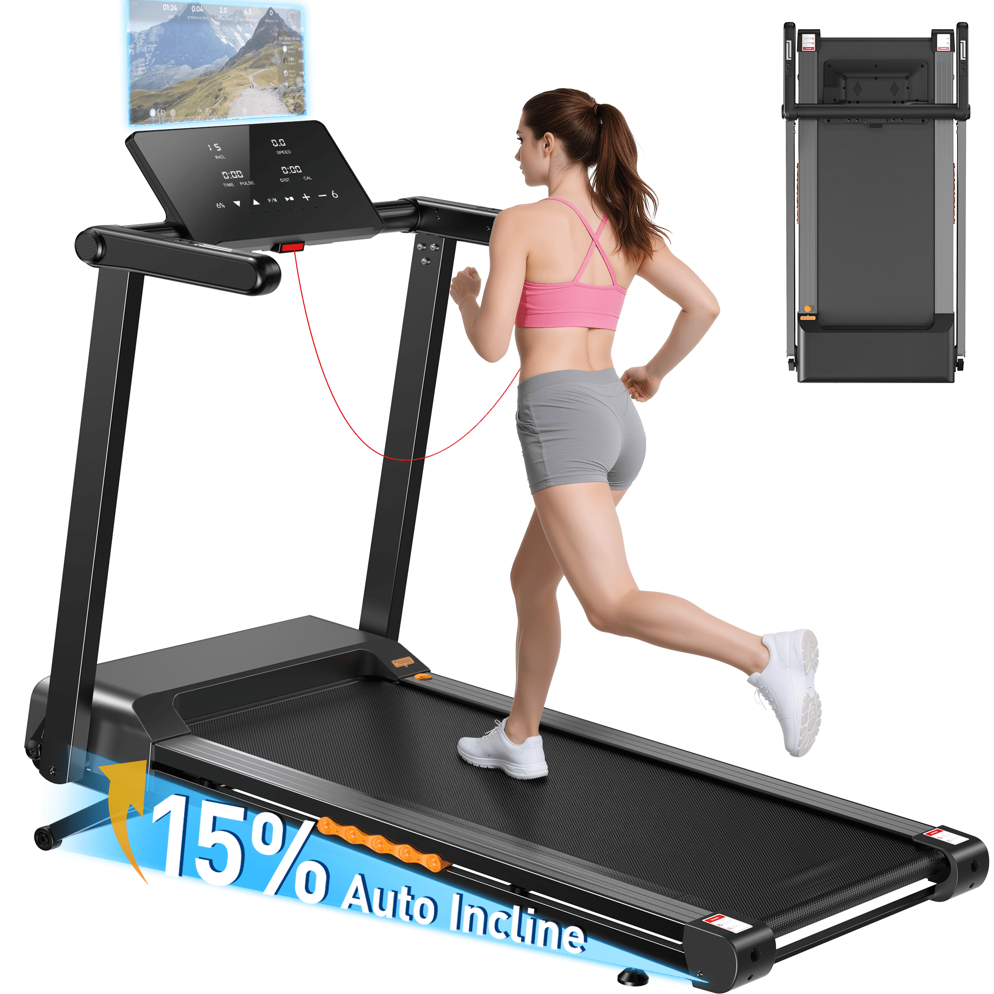 Portable Folding Treadmill, 3.0 HP Foldable Treadmill for Home Office, Walking Running Treadmill with LED Display for Exercise