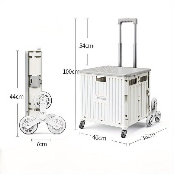 Portable Folding Utility Cart with Lid and Wheels for Office Camping Shopping Picnics Outdoor Activities Lightweight Plastic Storage Trolley