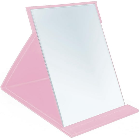 Portable Folding Vanity Mirror, Desktop Makeup Mirror with Adjustable Stand, PU Leather Travel Mirror for Camping, Home