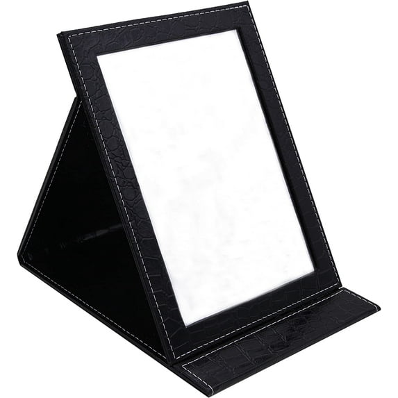 Portable Folding Vanity Mirror for Bedroom Cosmetic Dresser, Makeup Mirror with Leather Cushioned Cover for Travel