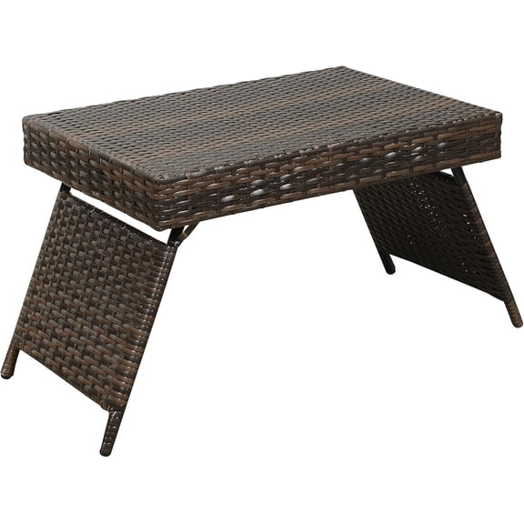 Portable Folding Wicker Table, brown