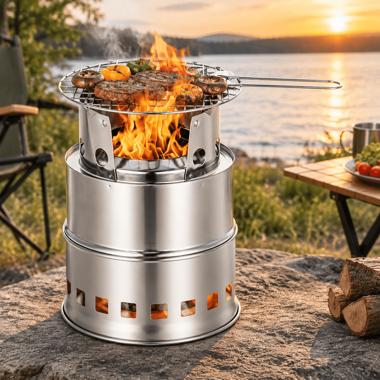 Portable Folding Windproof Wood Burning Stove Compact Stainless Steel ...