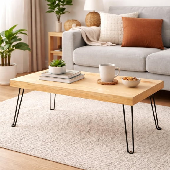 Portable Folding Wooden Coffee Table with Locking Legs, Low Profile Floor Table for Small Spaces, Apartment, Dorm, RV, Picnic and Camping, Rustic Brown Finish