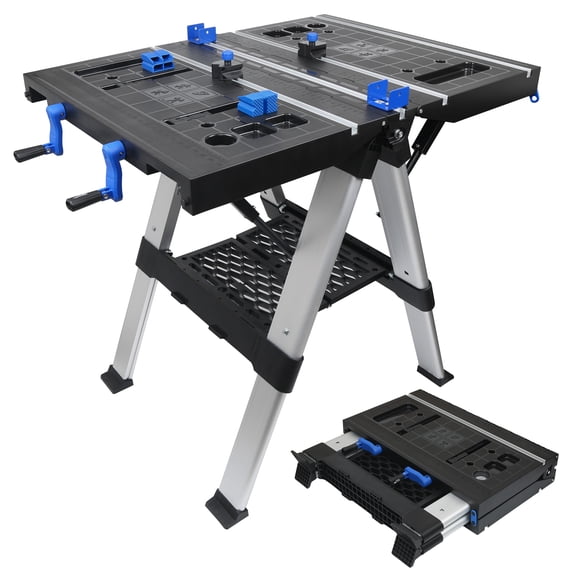 Portable Folding Work Table, 2 in 1 as Sawhorse & Workbench, 32" W x 25" D x 32" H Lightweight Worktable with Large Load Capacity for DIY Home Improvement and Woodworking